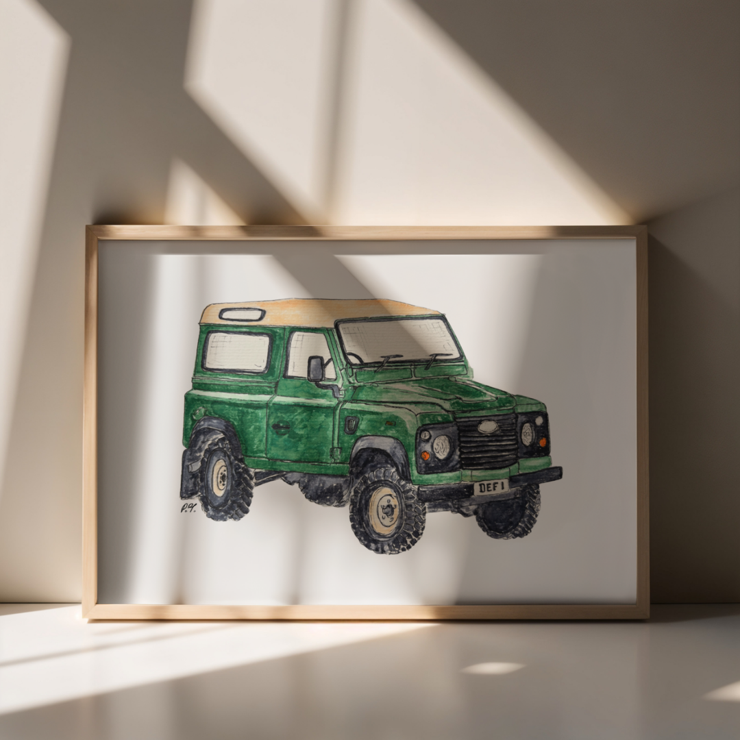 Watercolour Art Print of Vintage Car Classic British Off-Roader