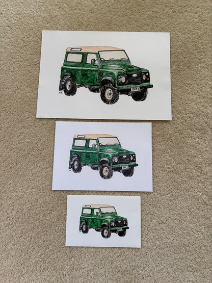 Watercolour Art Print of Vintage Car Classic British Off-Roader